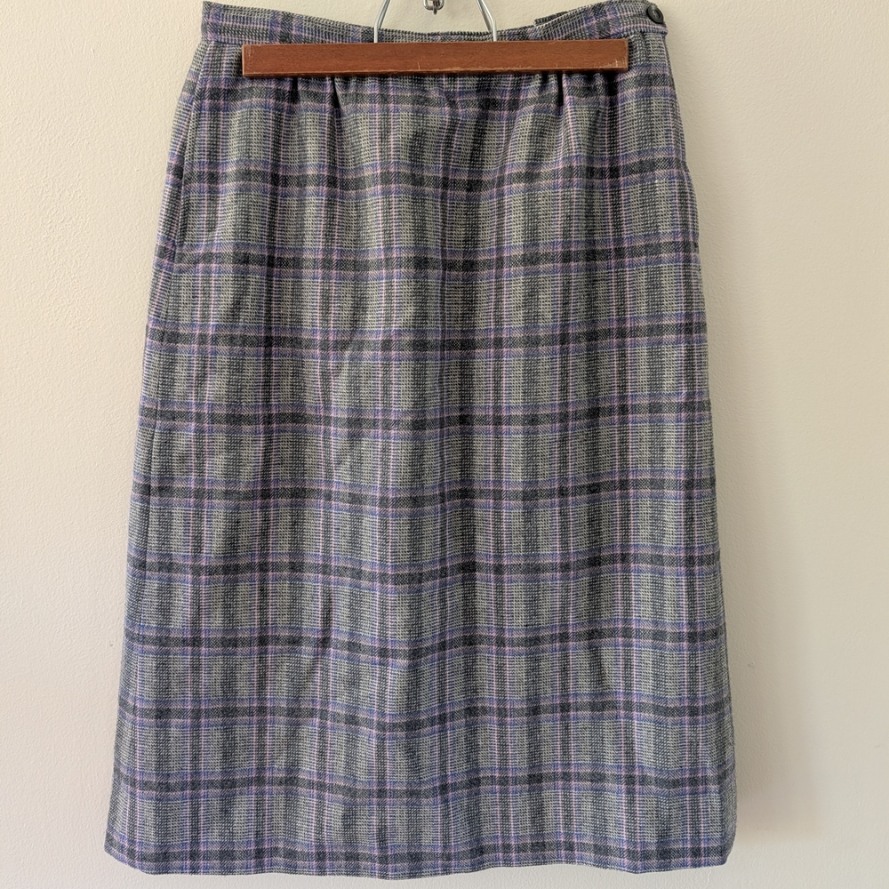 Pendleton VINTAGE Grey Plaid Midi Skirt with Lavender Accents